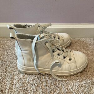 Cream Side Zip Lace Up Combat style boots size 7
